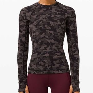 Lululemon Runderful Long Sleeve Heritage Camo Jacquard Black Lunar Rock